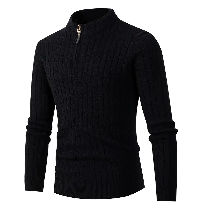 Men's Beige Twist Half-Zip Sweater Base Shirt - Image 2