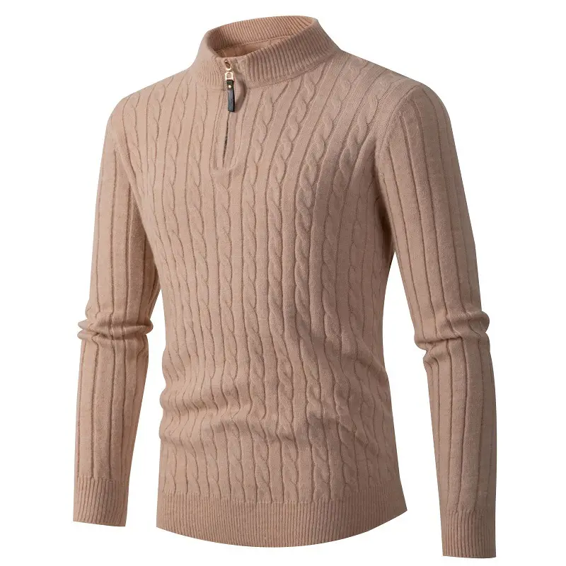 Men's Beige Twist Half-Zip Sweater Base Shirt - Image 3