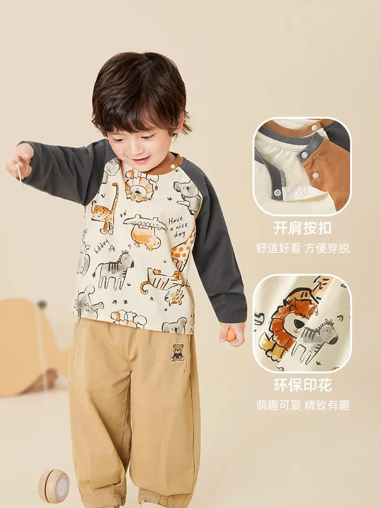 Kaka Panda Boys Pure Cotton Long Sleeve T-Shirt Spring Outfit - Image 4
