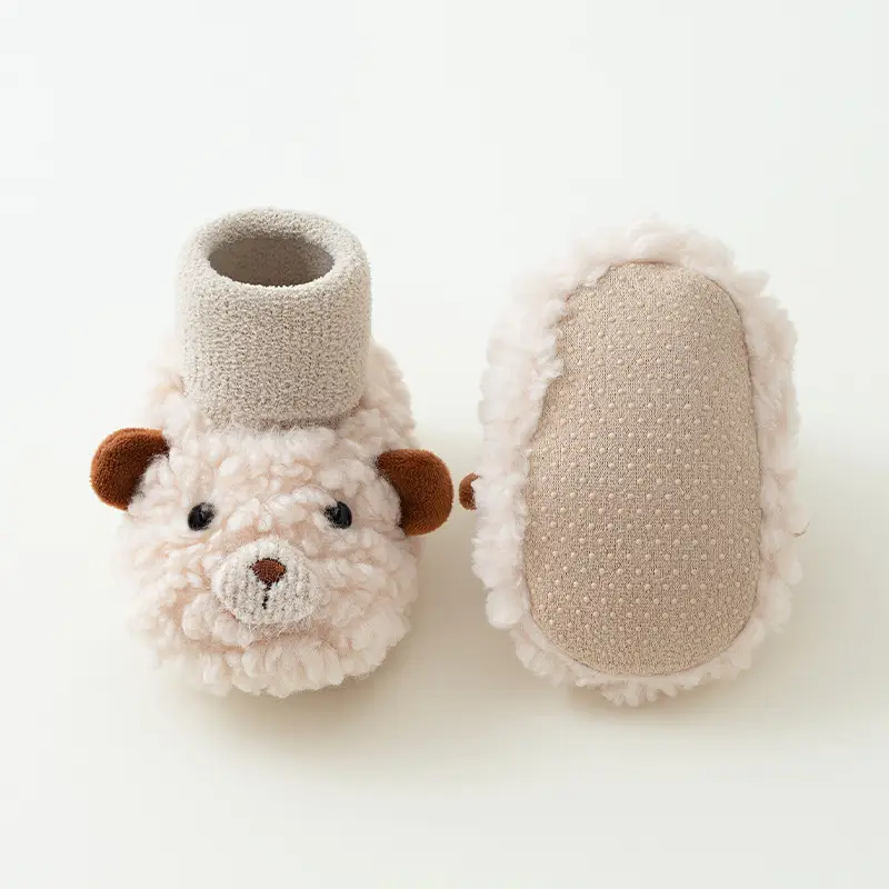 Autumn and Winter Baby Shoes Toddler Shoes Non-slip Soft Bottom Shoes and Socks Indoor Baby Shoes Newborn Cotton Shoes Cartoon Lamb Fleece