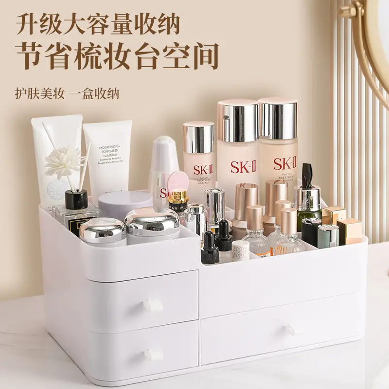 White Makeup Storage Box with Drawers for Cosmetics & Skincare