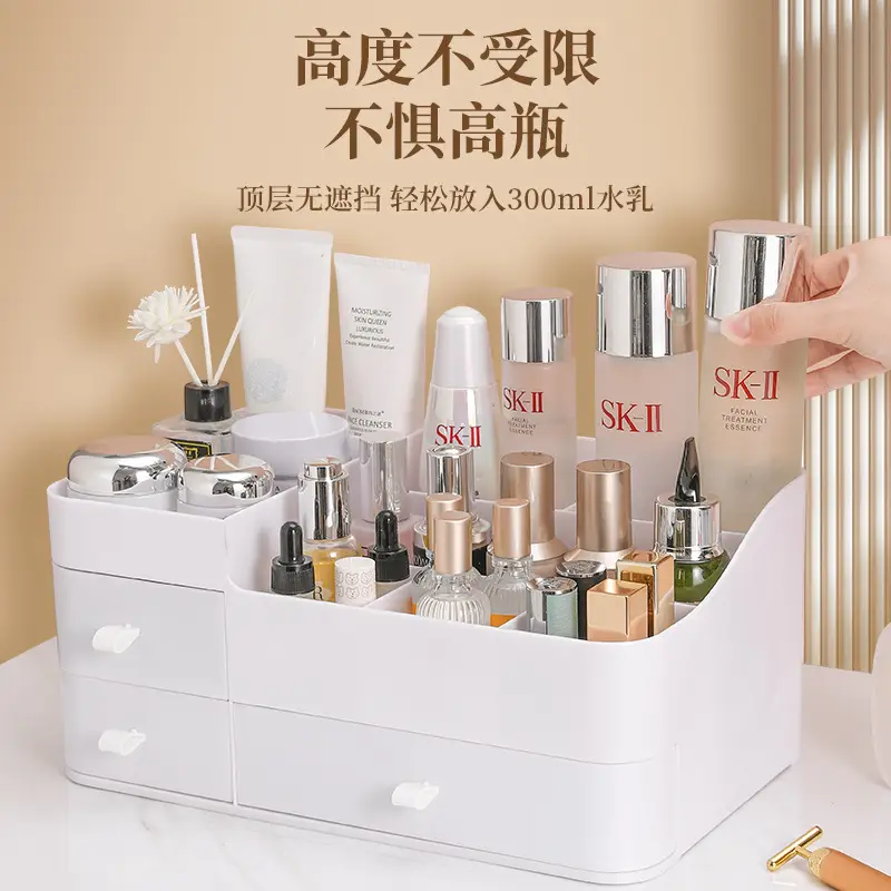 White Makeup Storage Box with Drawers for Cosmetics & Skincare