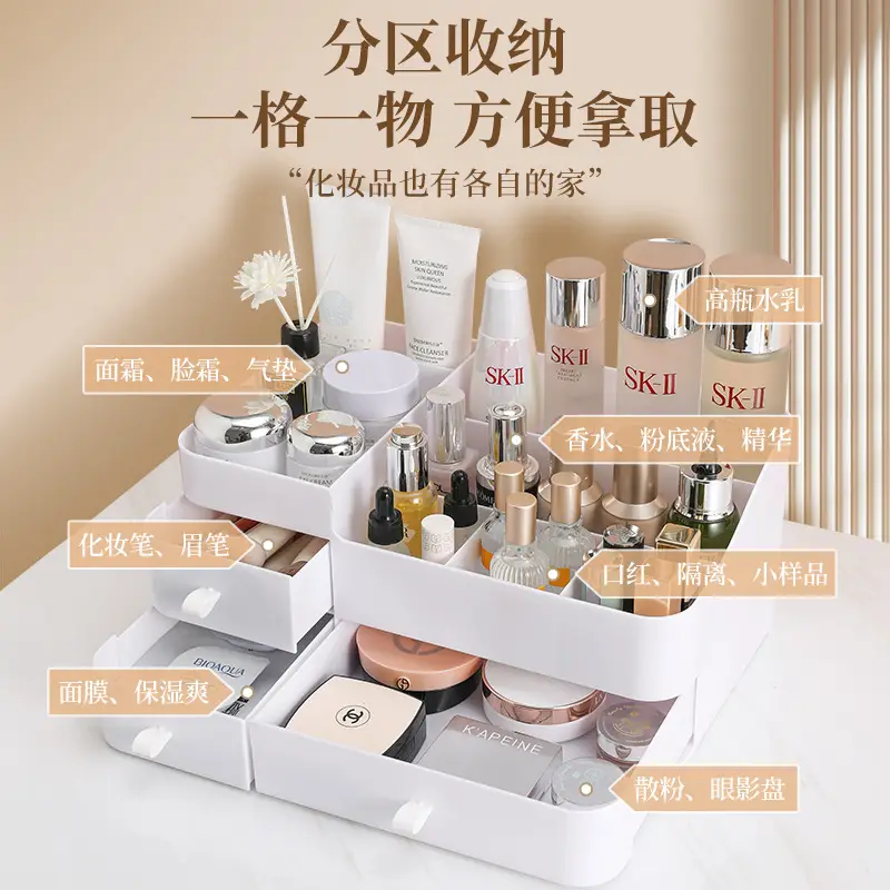 White Makeup Storage Box with Drawers for Cosmetics & Skincare