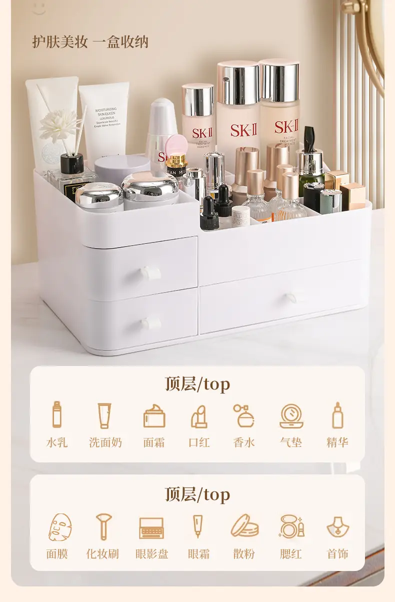 White Makeup Storage Box with Drawers for Cosmetics & Skincare — feature 4