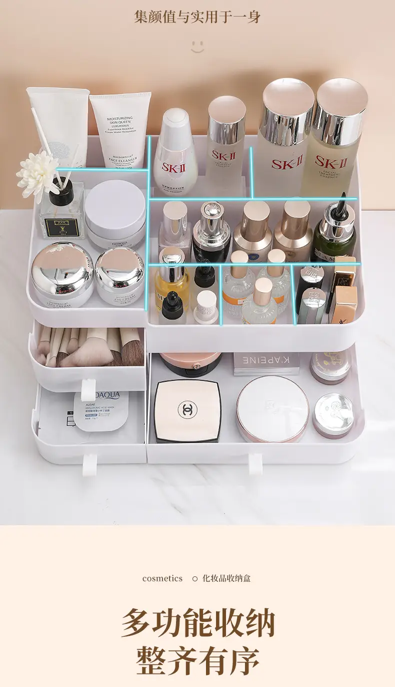White Makeup Storage Box with Drawers for Cosmetics & Skincare — feature 8