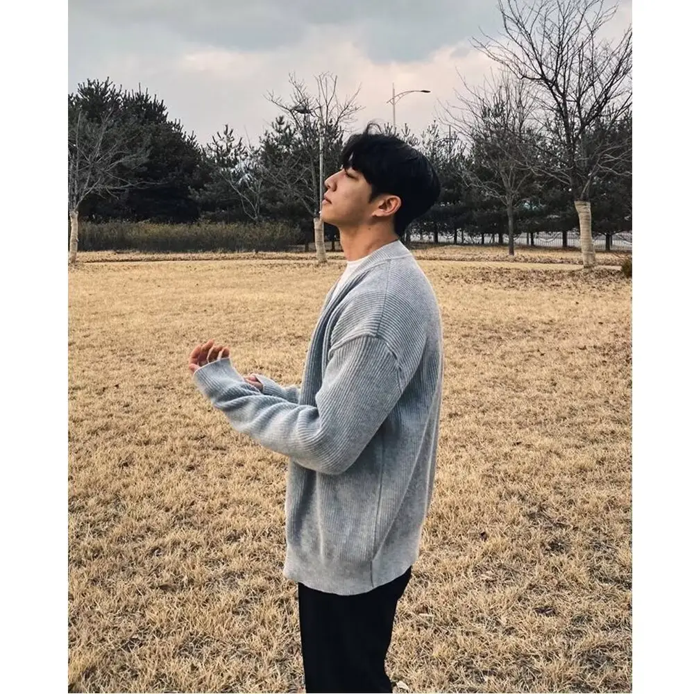 Men's Grey Knitted Full-Zip Cardigan Jacket
