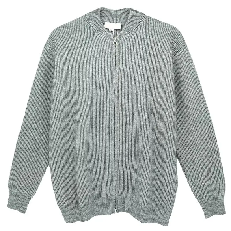 Men's Grey Knitted Full-Zip Cardigan Jacket
