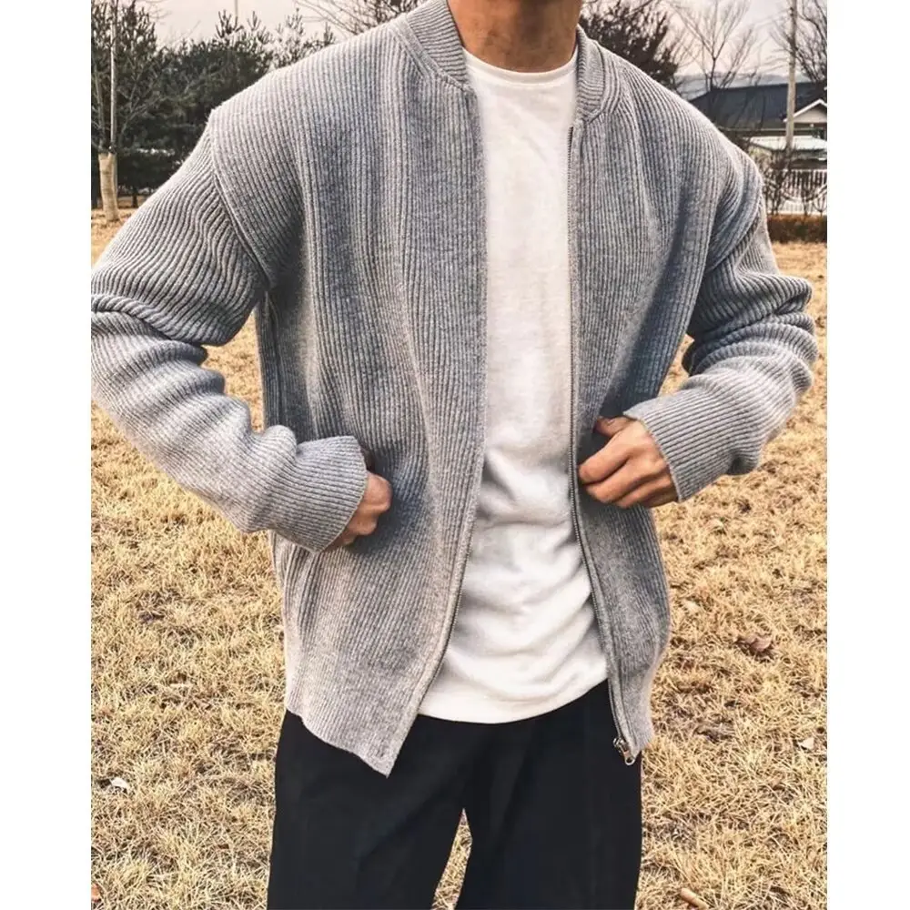Men's Grey Knitted Full-Zip Cardigan Jacket — feature 17