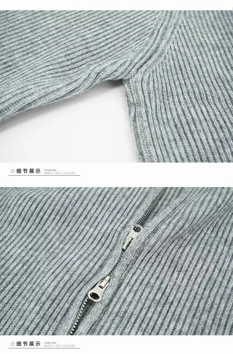 Men's Grey Knitted Full-Zip Cardigan Jacket — feature 6