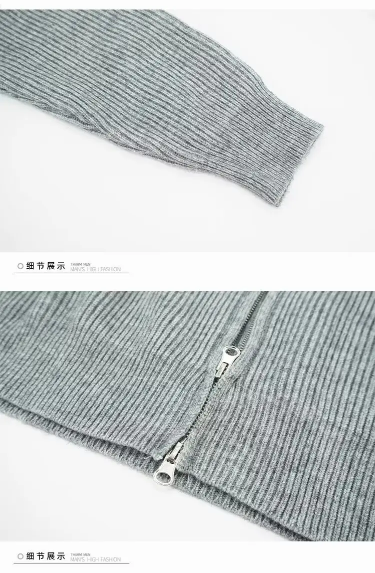 Men's Grey Knitted Full-Zip Cardigan Jacket — feature 7