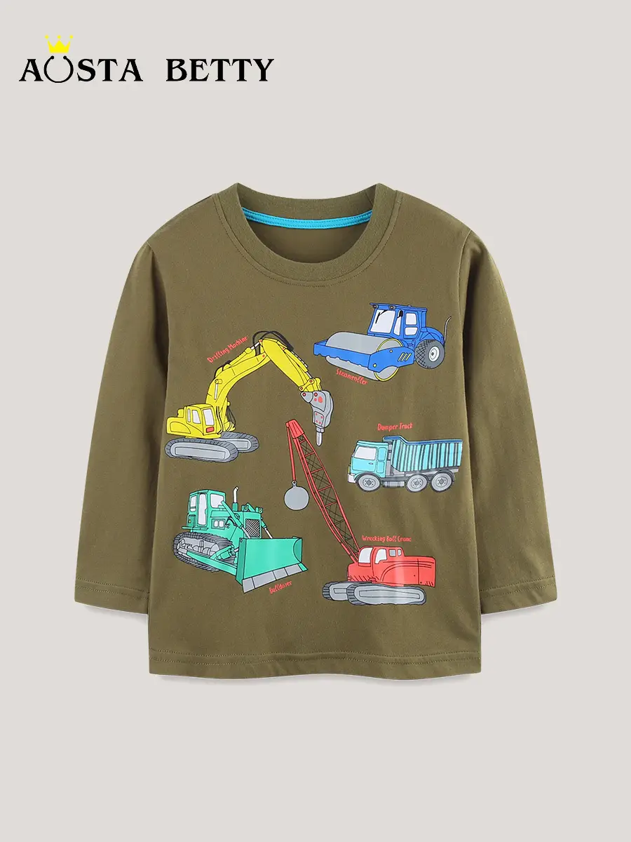 Boy Cotton T-shirt with Excavator Print Small Medium - Image 2