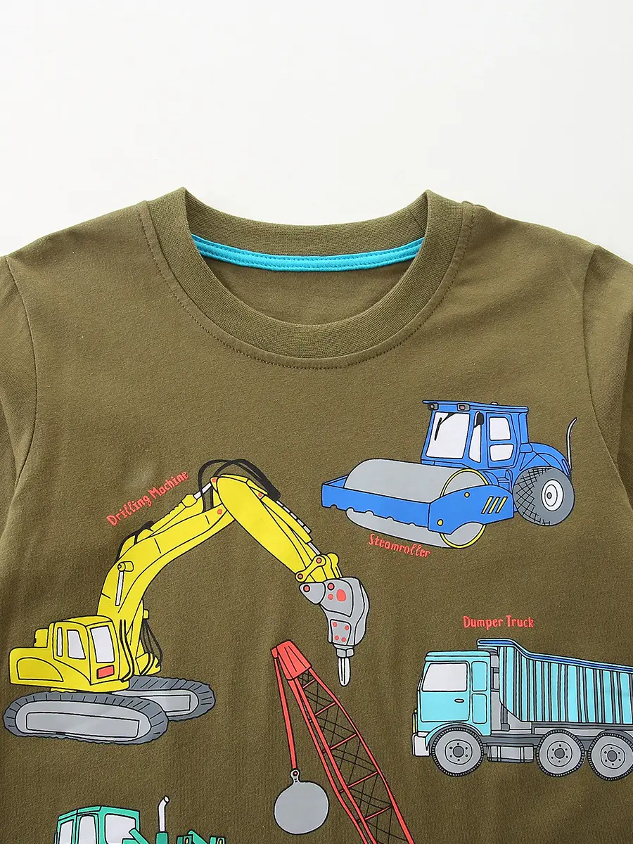 Boy Cotton T-shirt with Excavator Print Small Medium - Image 4