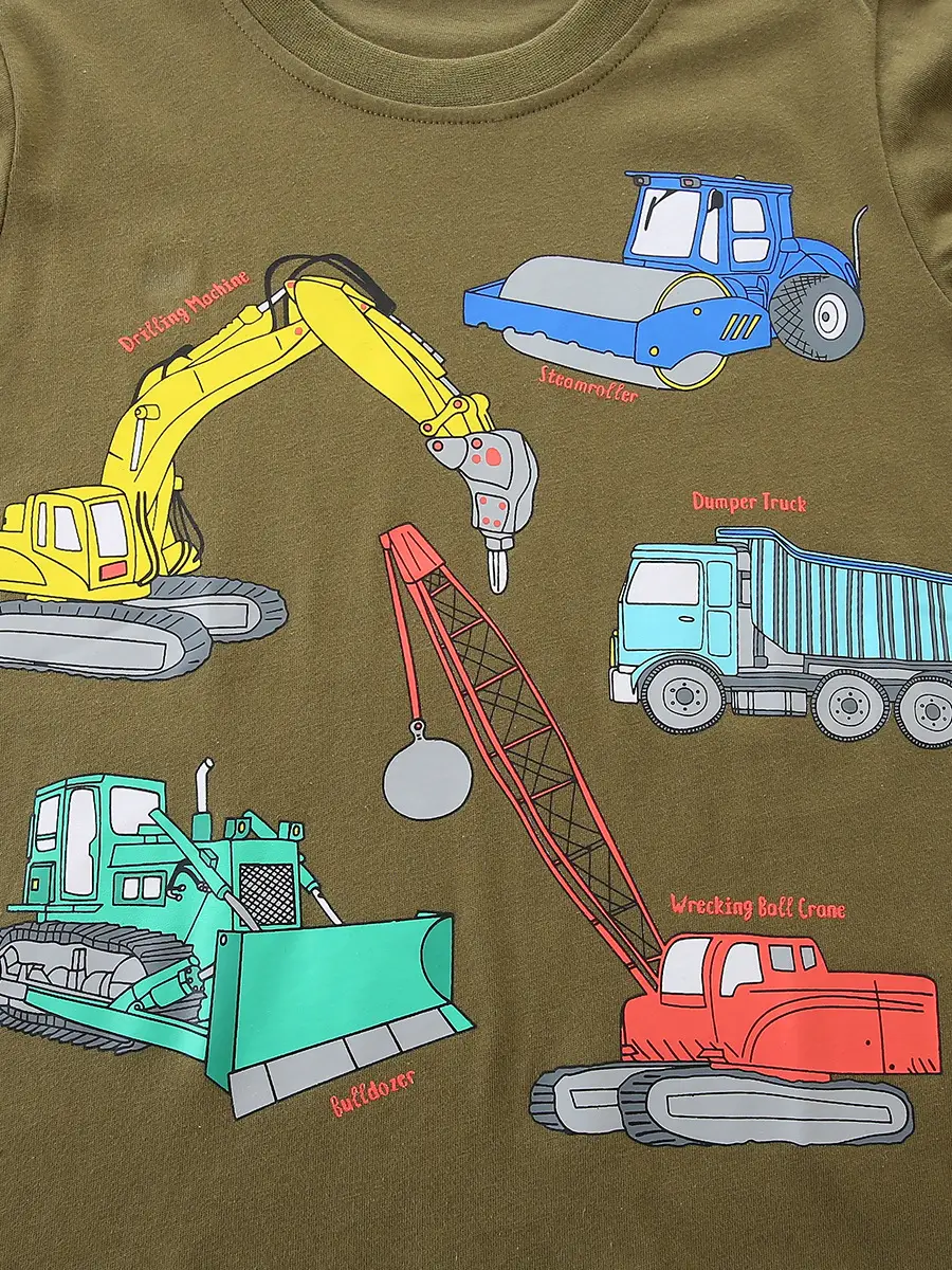 Boy Cotton T-shirt with Excavator Print Small Medium - Image 5
