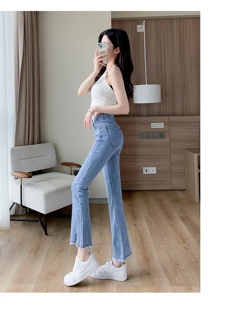 Dark Blue Ruffed Slim Fit Jeans for Women Spring Autumn 2024 — feature 10