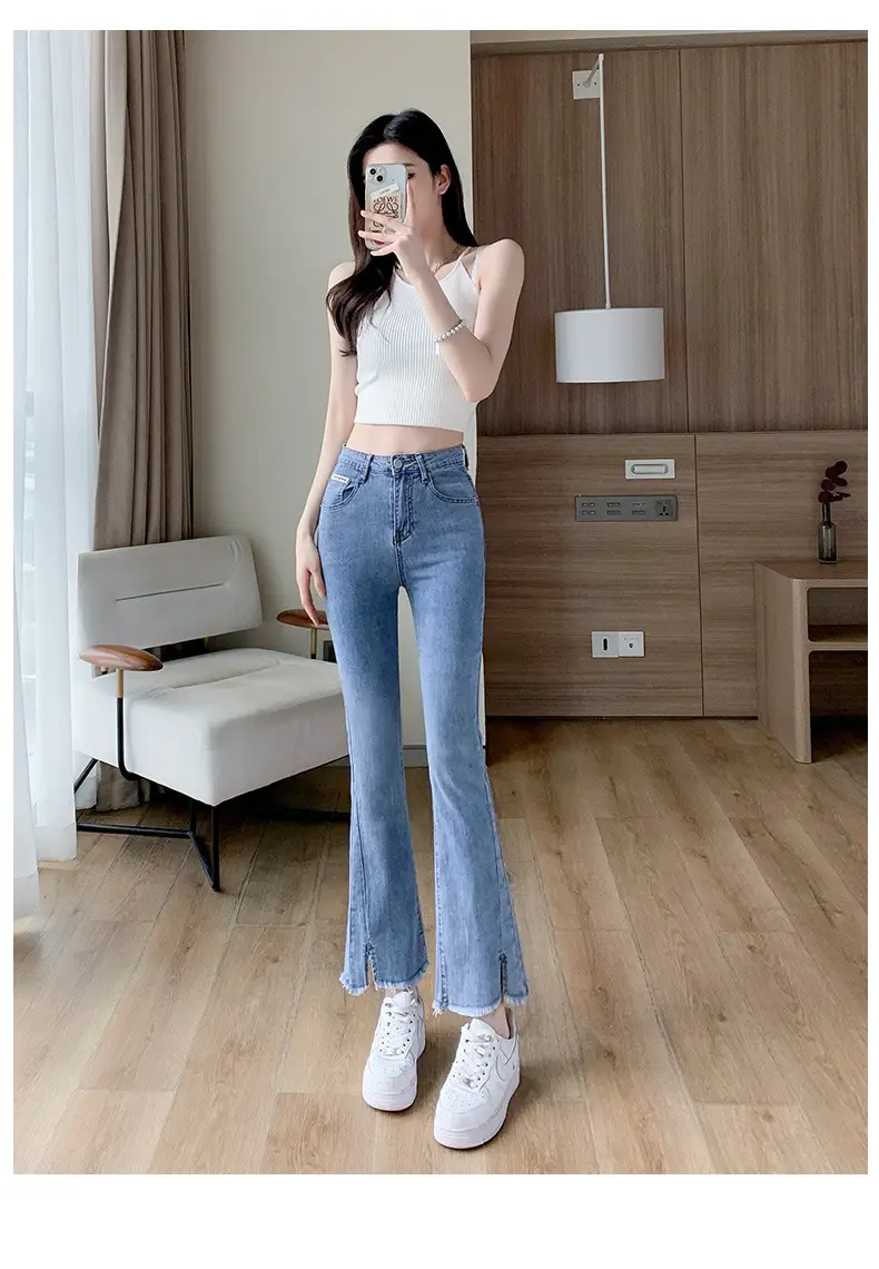 Dark Blue Ruffed Slim Fit Jeans for Women Spring Autumn 2024 — feature 11