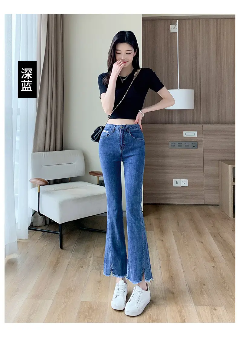 Dark Blue Ruffed Slim Fit Jeans for Women Spring Autumn 2024 — feature 12