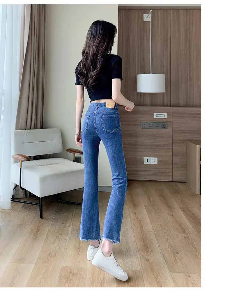 Dark Blue Ruffed Slim Fit Jeans for Women Spring Autumn 2024 — feature 13