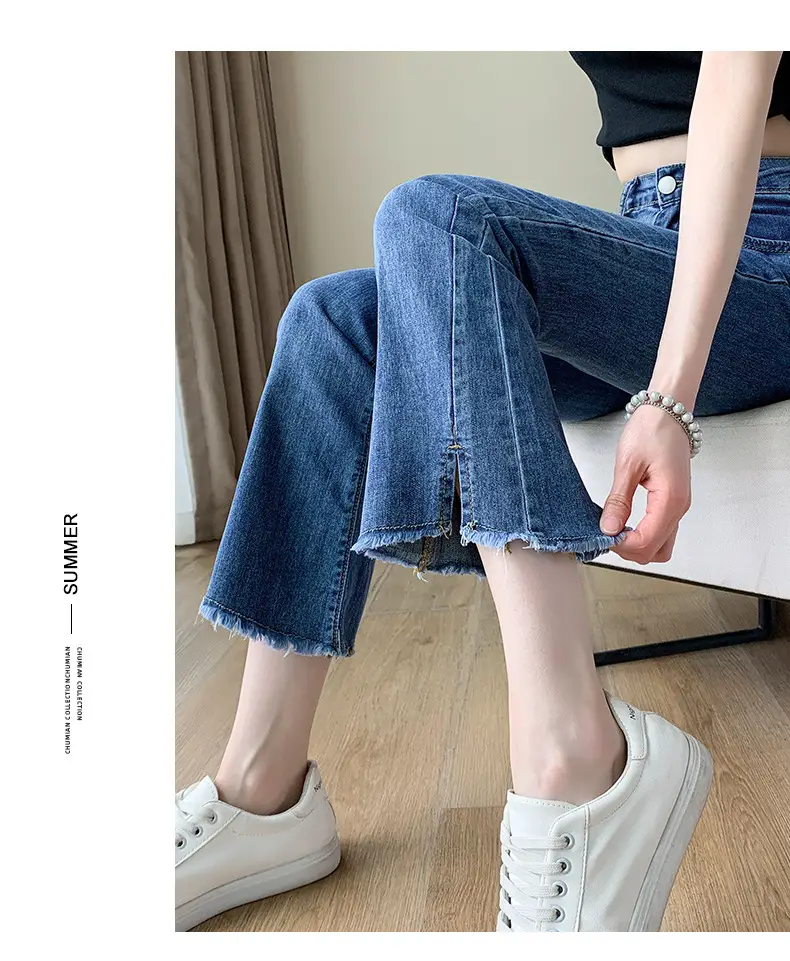 Dark Blue Ruffed Slim Fit Jeans for Women Spring Autumn 2024 — feature 14