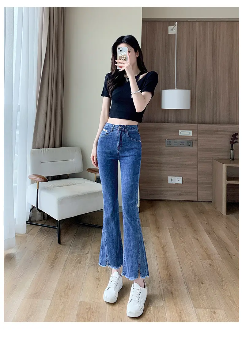 Dark Blue Ruffed Slim Fit Jeans for Women Spring Autumn 2024 — feature 15