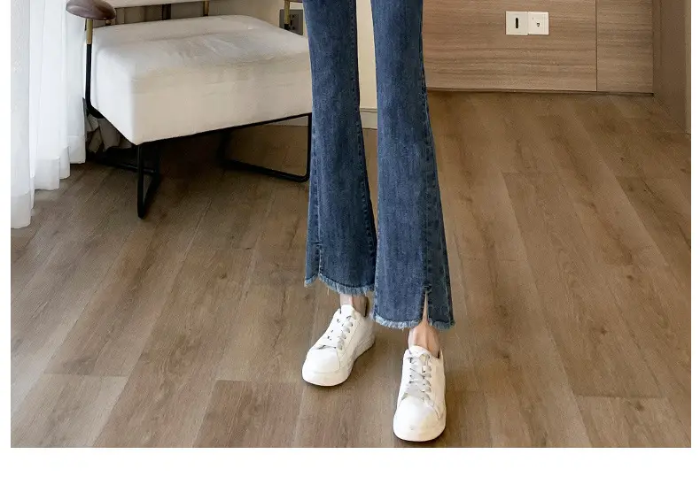 Dark Blue Ruffed Slim Fit Jeans for Women Spring Autumn 2024 — feature 2