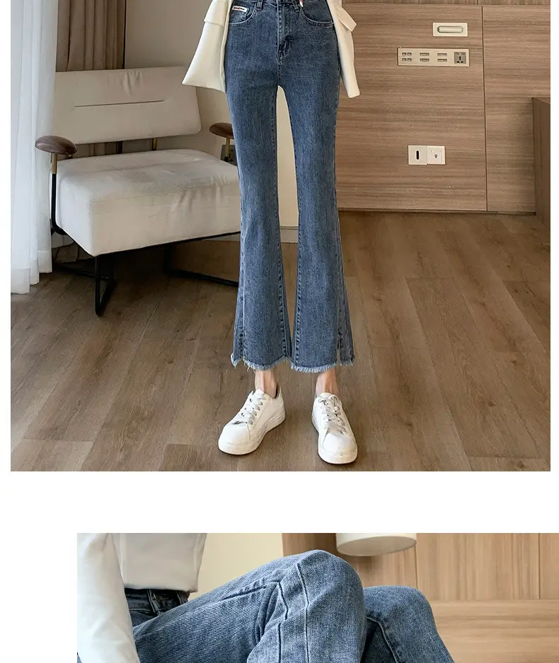Dark Blue Ruffed Slim Fit Jeans for Women Spring Autumn 2024 — feature 4