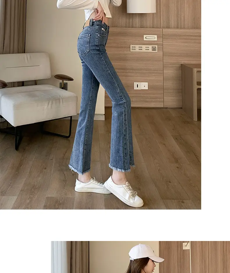 Dark Blue Ruffed Slim Fit Jeans for Women Spring Autumn 2024 — feature 6