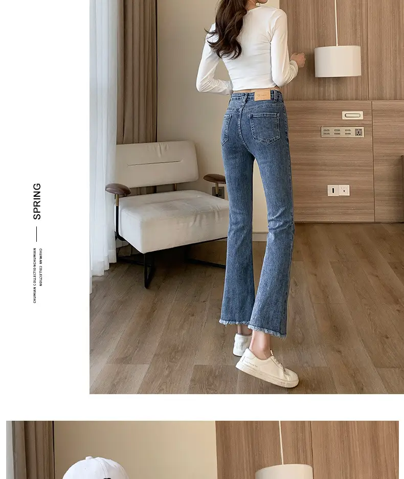 Dark Blue Ruffed Slim Fit Jeans for Women Spring Autumn 2024 — feature 7