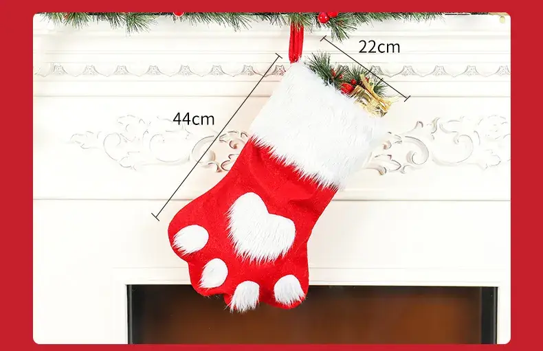 New Christmas Socks Red Gray Long Hair Dog Paw Socks — feature 8