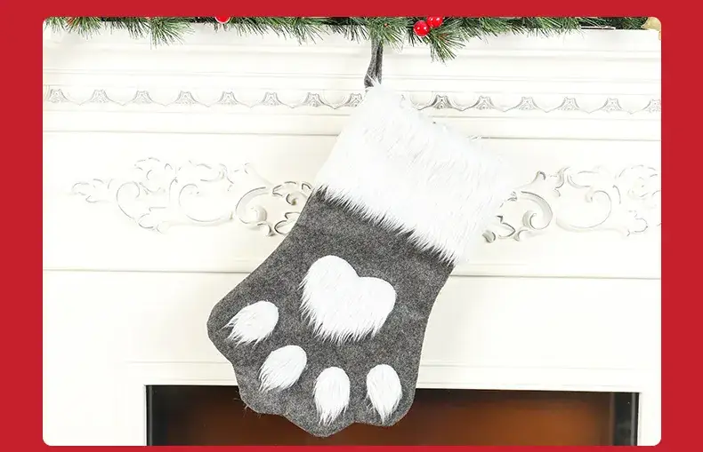 New Christmas Socks Red Gray Long Hair Dog Paw Socks — feature 9