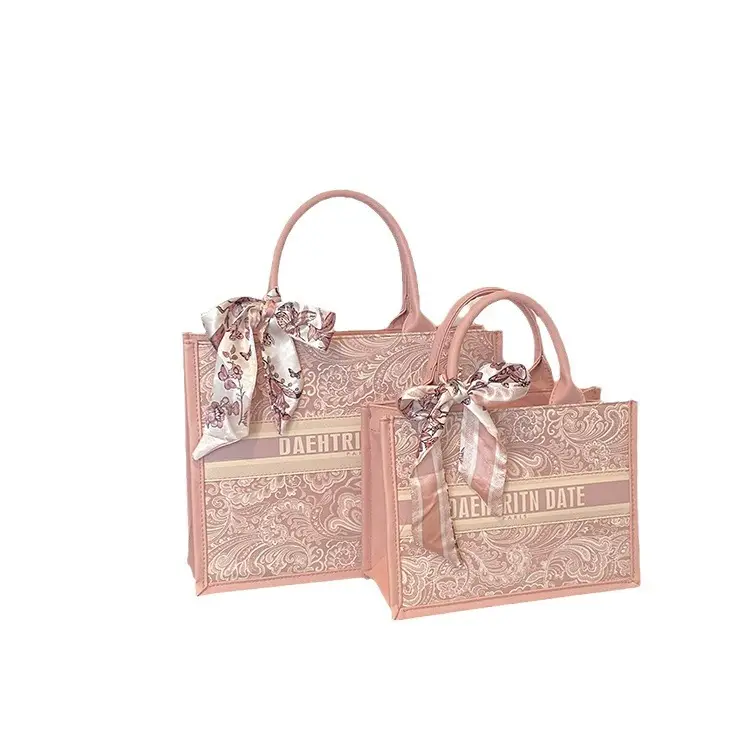 Pink Embroidered Women's Handbag Set with Bow Accents - Image 9