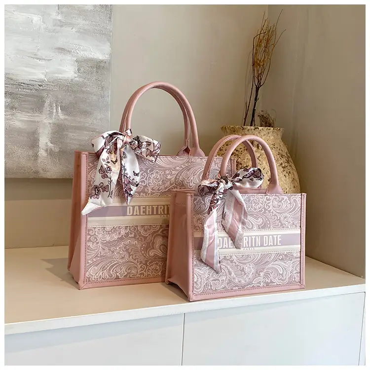 Pink Embroidered Women's Handbag Set with Bow Accents — feature 17