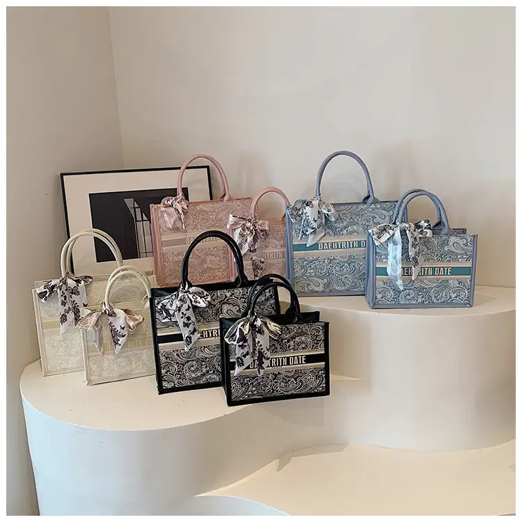 Pink Embroidered Women's Handbag Set with Bow Accents — feature 2