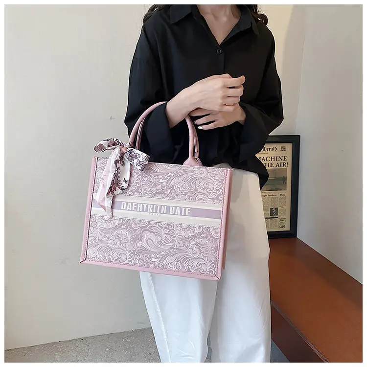 Pink Embroidered Women's Handbag Set with Bow Accents — feature 25