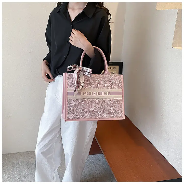 Pink Embroidered Women's Handbag Set with Bow Accents — feature 26