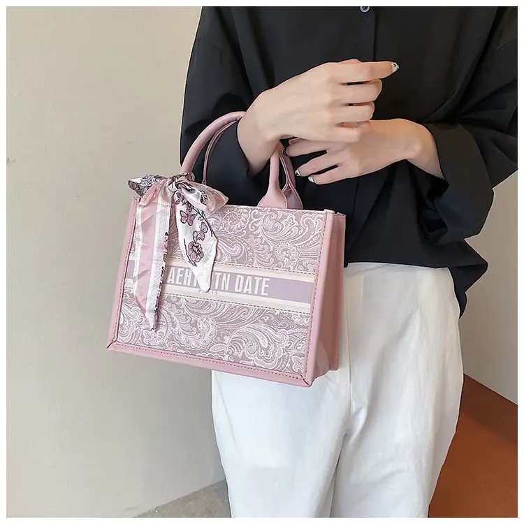 Pink Embroidered Women's Handbag Set with Bow Accents — feature 27
