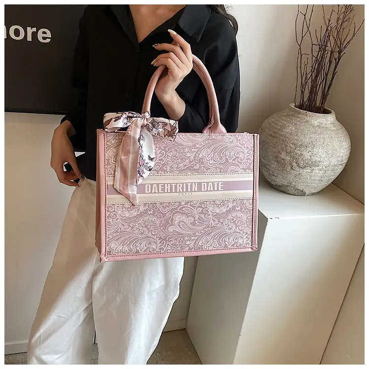 Pink Embroidered Women's Handbag Set with Bow Accents — feature 28