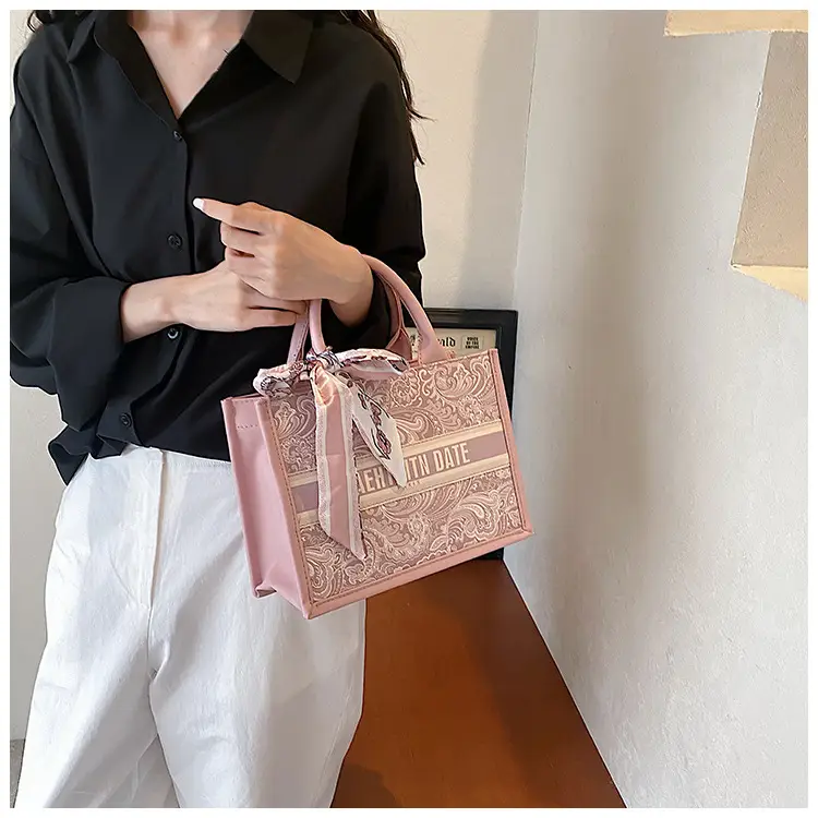 Pink Embroidered Women's Handbag Set with Bow Accents — feature 29