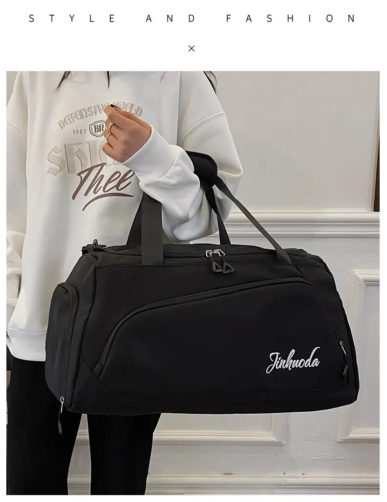 Black Multifunctional Fitness Travel Bag with Independent Shoe Compartment — feature 26