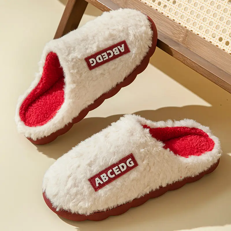 Plush Cotton Slippers for Women, Winter Warm Indoor Home Slippers for Couples, Postpartum Slippers, Non-Slip Thickened Men's Slippers Wholesale