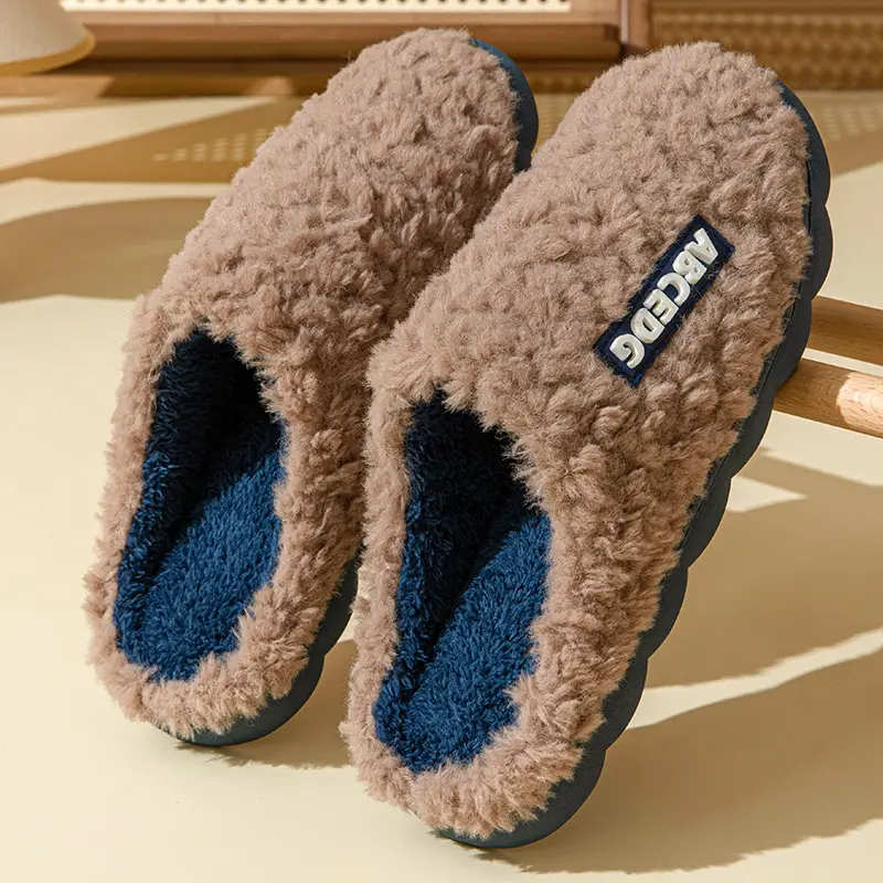 Plush Cotton Slippers for Women, Winter Warm Indoor Home Slippers for Couples, Postpartum Slippers, Non-Slip Thickened Men's Slippers Wholesale