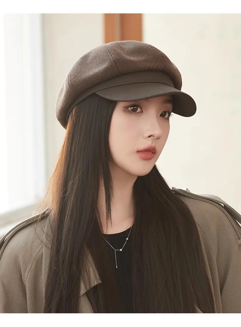 Women's White Leather Spliced Beret Hat Autumn Winter — feature 10