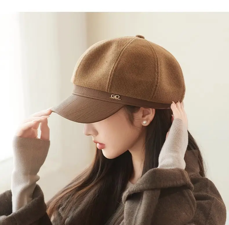 Women's White Leather Spliced Beret Hat Autumn Winter — feature 20