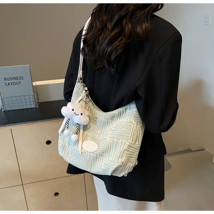 Women's Large Canvas Shoulder Bag with Flower Decor — feature 10
