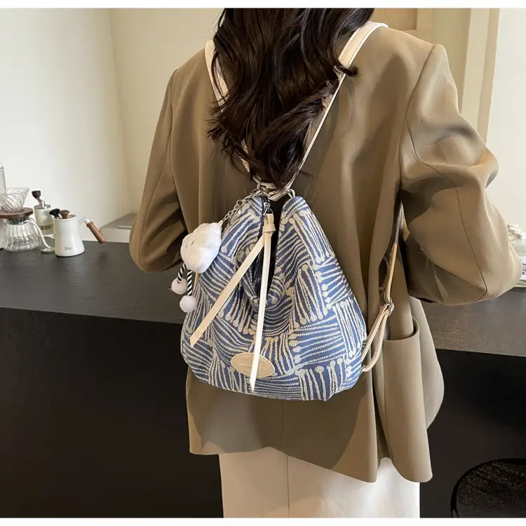 Women's Large Canvas Shoulder Bag with Flower Decor — feature 15
