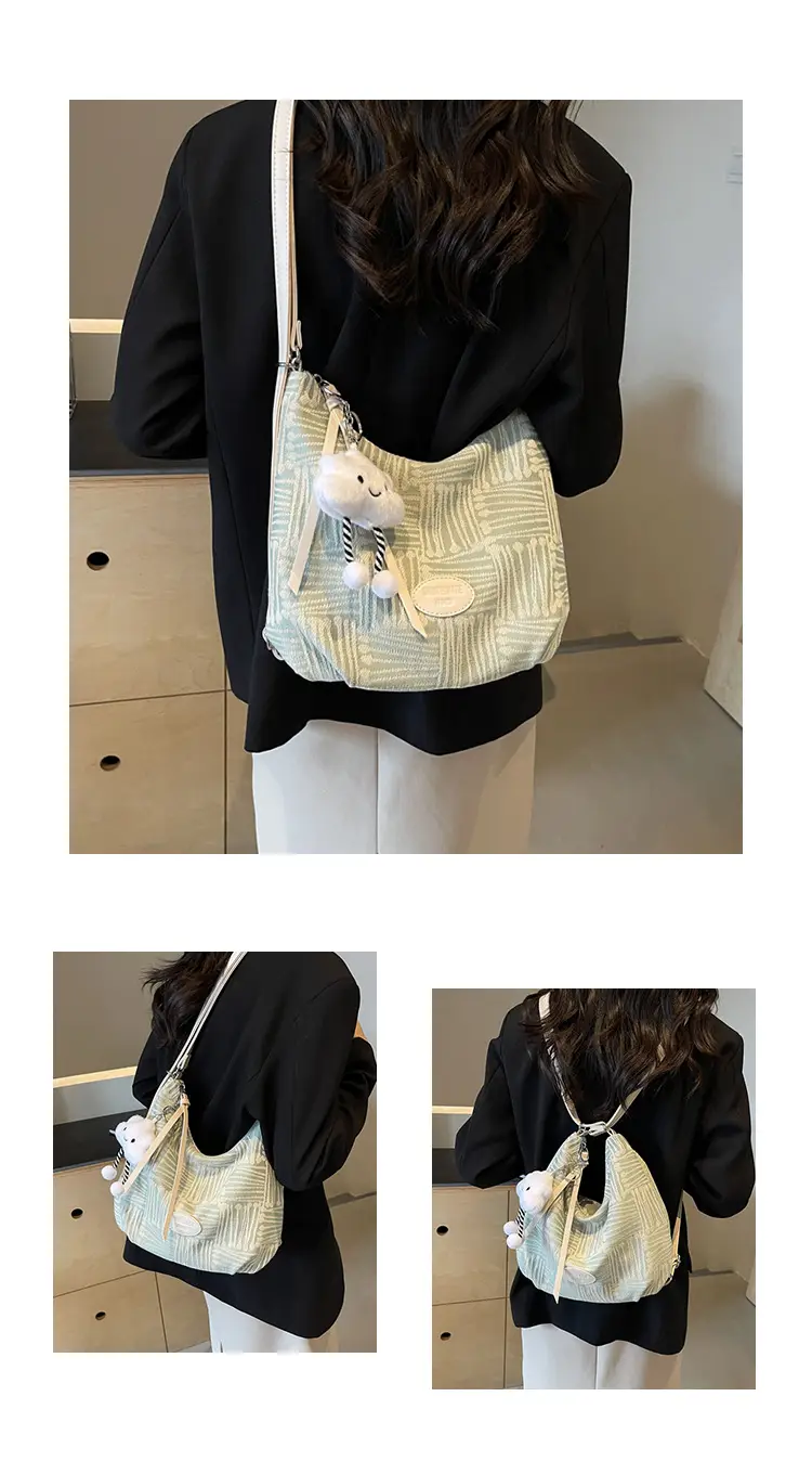 Women's Large Canvas Shoulder Bag with Flower Decor — feature 21