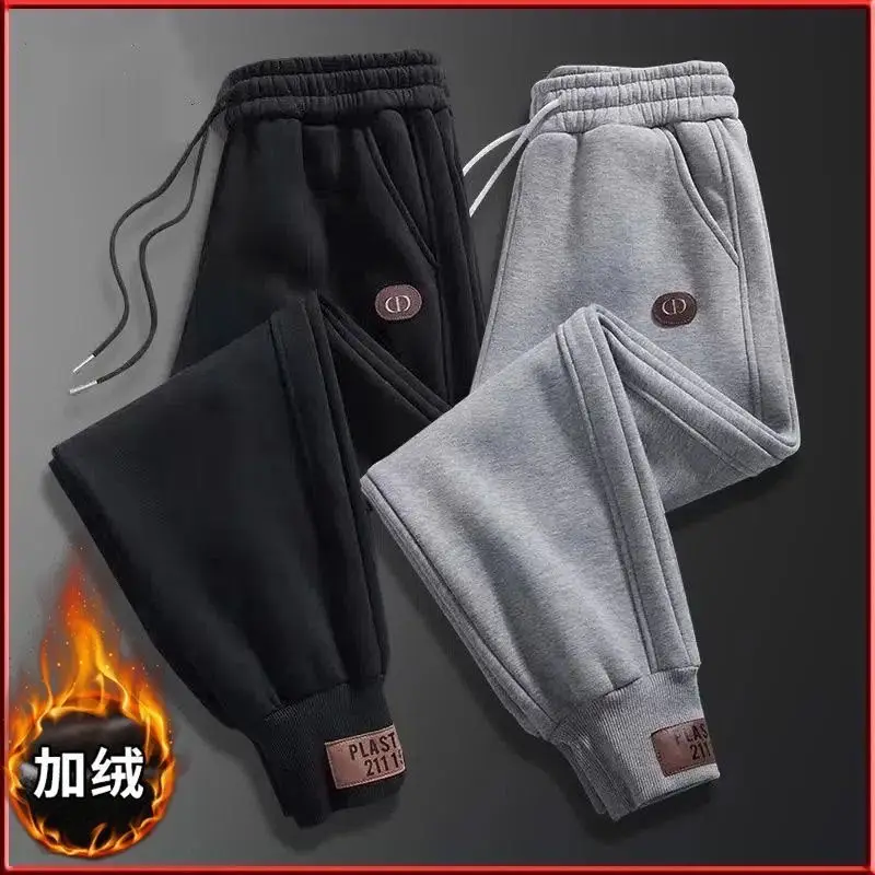 Men Fleece Lined Winter Trousers Black Loose Fit
