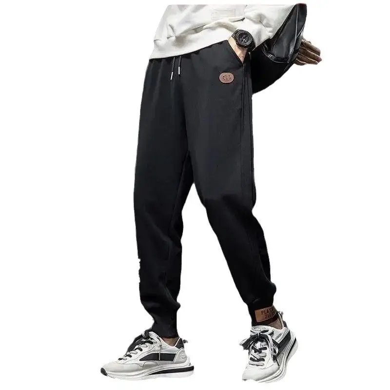 Men Fleece Lined Winter Trousers Black Loose Fit
