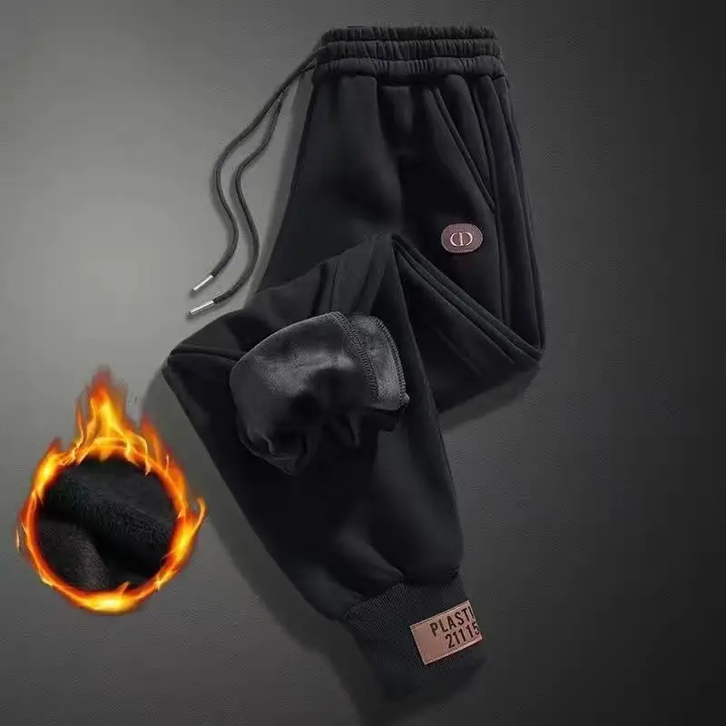 Men Fleece Lined Winter Trousers Black Loose Fit — feature 9