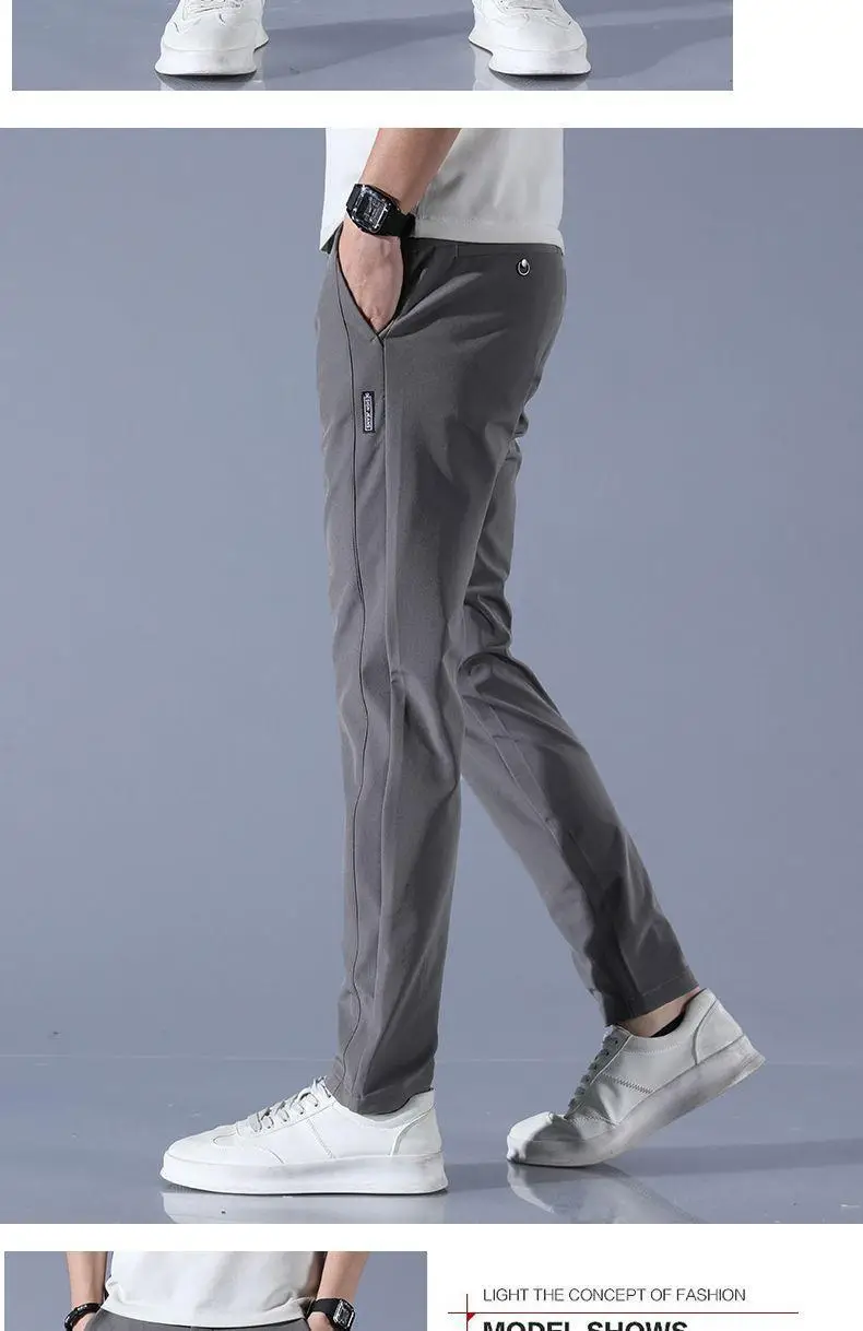 Men's Grey Thin Ice Silk Casual Pants Quick-Drying — feature 15