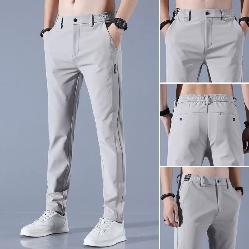 Men's Grey Thin Ice Silk Casual Pants Quick-Drying - Image 3